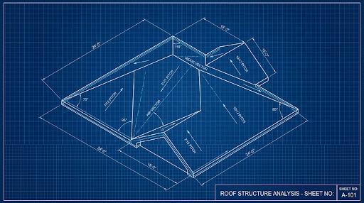 CAD diagram of a roof showing facet and pitch measurements